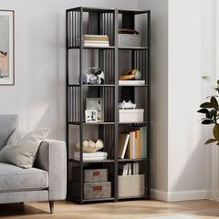 Fynco - 5-Tier Bookshelf with Steel Frame - Grey