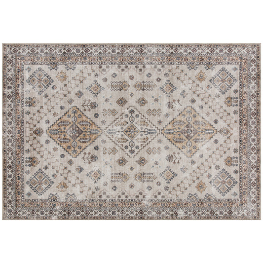 Fynco - Vintage Area Rug, Non-Slip Washable Rug, Flannel Floor Carpet for Living Room, Bedroom, Dining Room, Home Office, 290 x 200 cm, Beige