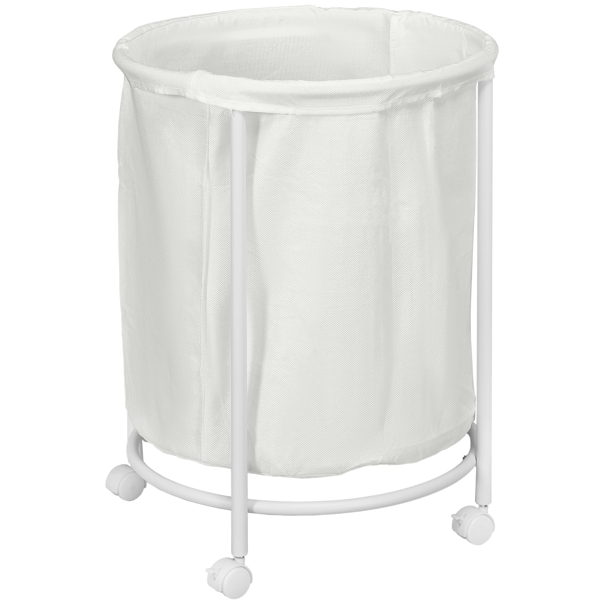 100L Steel Frame Laundry Bin, with Wheels - White