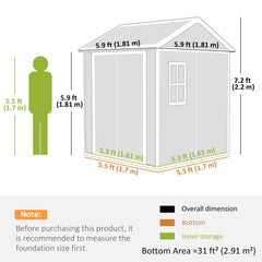 Fynco - 6 x 6ft Garden Shed with Floor, Window, Lockable Doors and Vents, Wood Effect Resin Tool Shed for Outdoor Patio, Grey