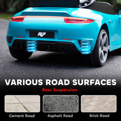 AIYAPLAY Kids Electric Car, 12V Licensed RUF GT Ride on Car with Suspension, Remote Control, Music, for 3-5 Years, Blue