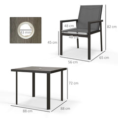 Five-Piece Metal Dining Set, with Glass-Top Table - Grey