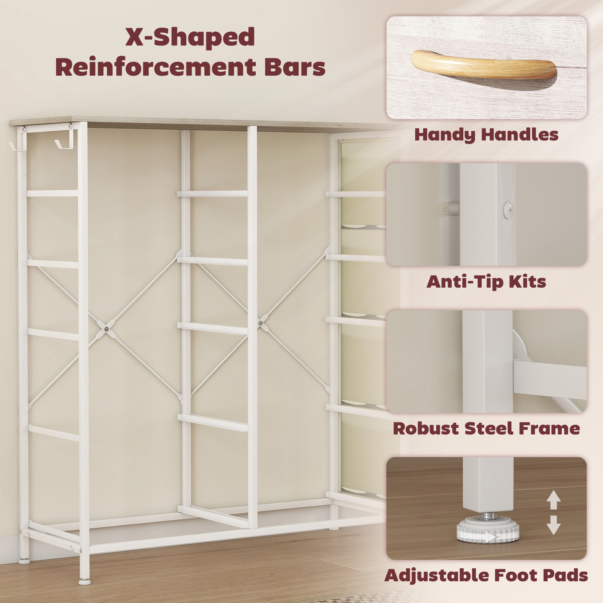 Chest of Ten Fabric Drawers - Natural Wood Finish