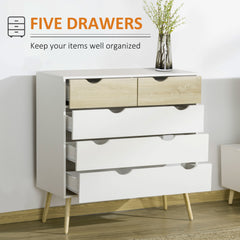 Nordic Style Chest of Drawers, 5 Drawer Dresser with 4 Tapered Legs and Groove Handles, Storage Organiser Side Cabinet for Bedroom, Living Room