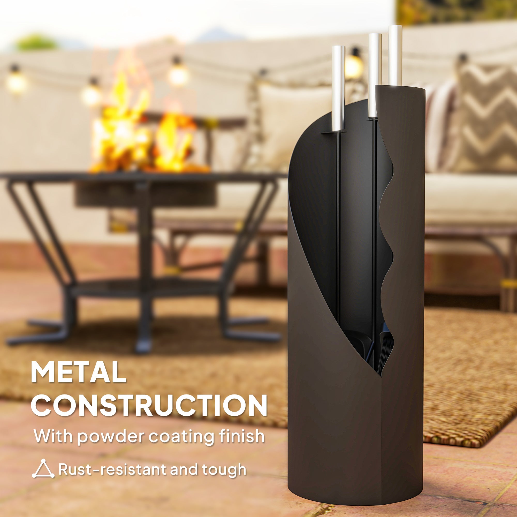 Fynco - 4 Pieces Fireplace Tools Set, Metal Fireplace Accessories Fireside Companion Set with Broom, Shovel, Poker and Bucket, Black