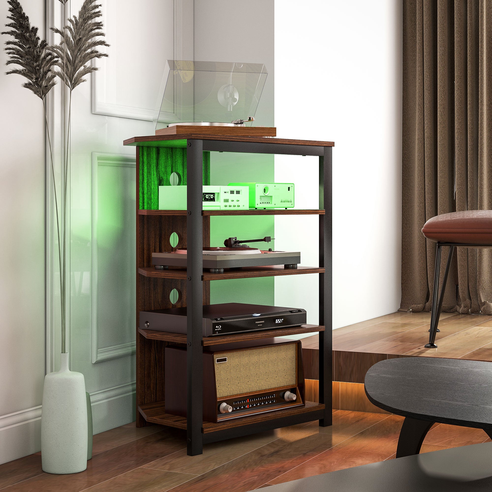 4-Tier Corner TV Stand with Storage, LED Lights, Cable Management, Small TV Unit Entertainment Centre for TVs up to 29", for Living Room, Bedroom