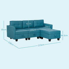 L' Shape Modular Sofa, with Storage - Light Blue