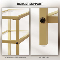 3-Tier Side Table, Narrow End Table with Storage Shelf and Tempered Glass Tabletop for Small Spaces, Bedroom, Living Room, Entryway, Gold Tone