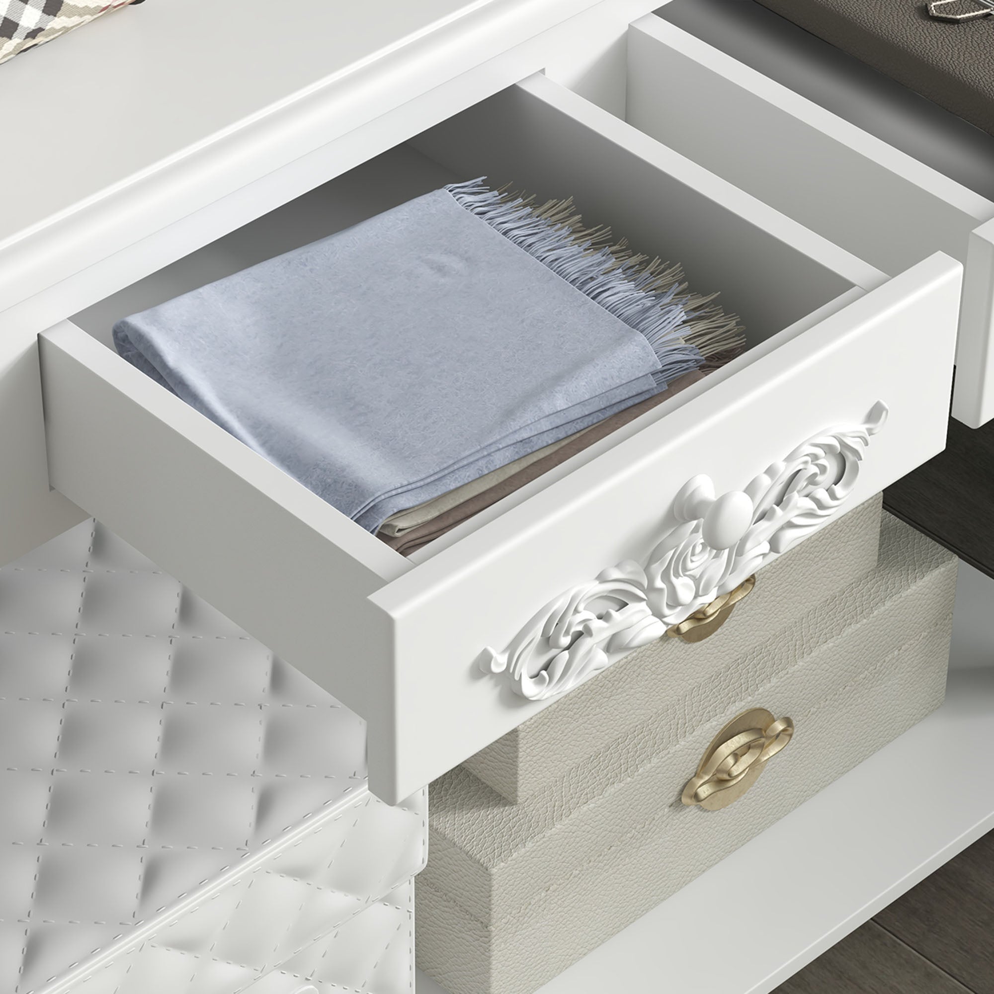 Console Table Modern Sofa Side Desk with Storage Shelves Drawers for Living Room Entryway Bedroom White