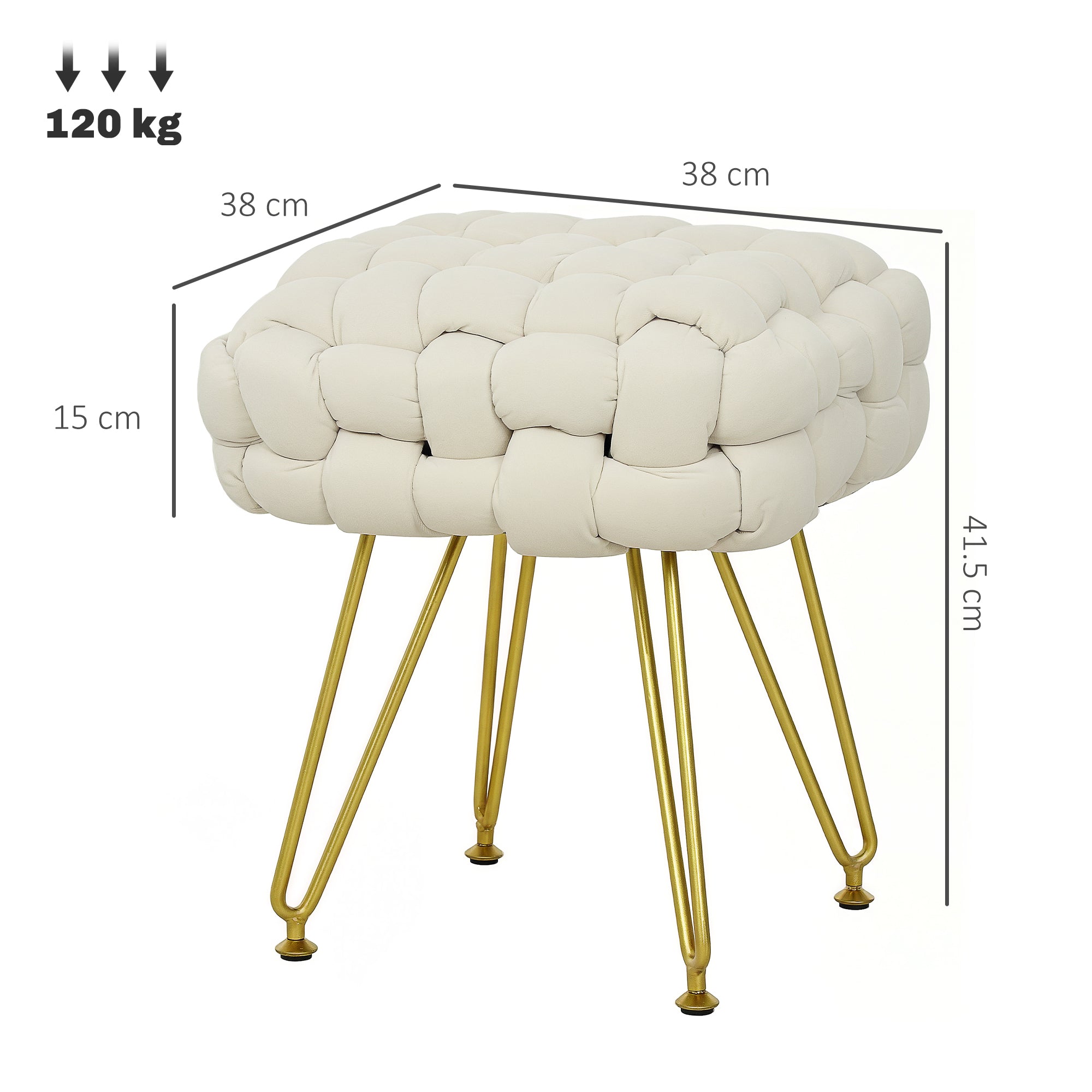 Velvet-Feel Bold Woven Footstool - Cream White