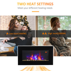 Fynco - 1000W/2000W Electric Wall Fireplace w/ LED Flame Effect Timer Remote Sleek Stylish Safe Home Heating 20-25㎡