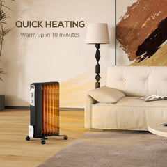 1.5kW Seven Fin Oil-Filled Radiator - Black