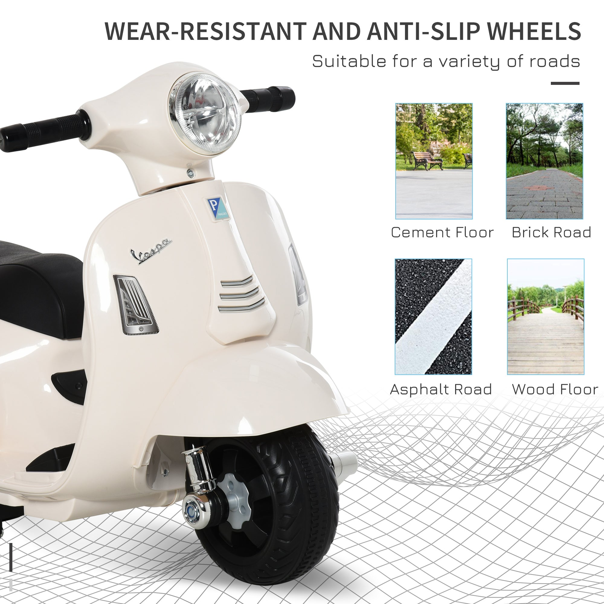 Vespa Licensed 6V Kids Electric Motorbike Ride On Motorcycle Battery Powered for 18-36 Months with Horn Headlight White