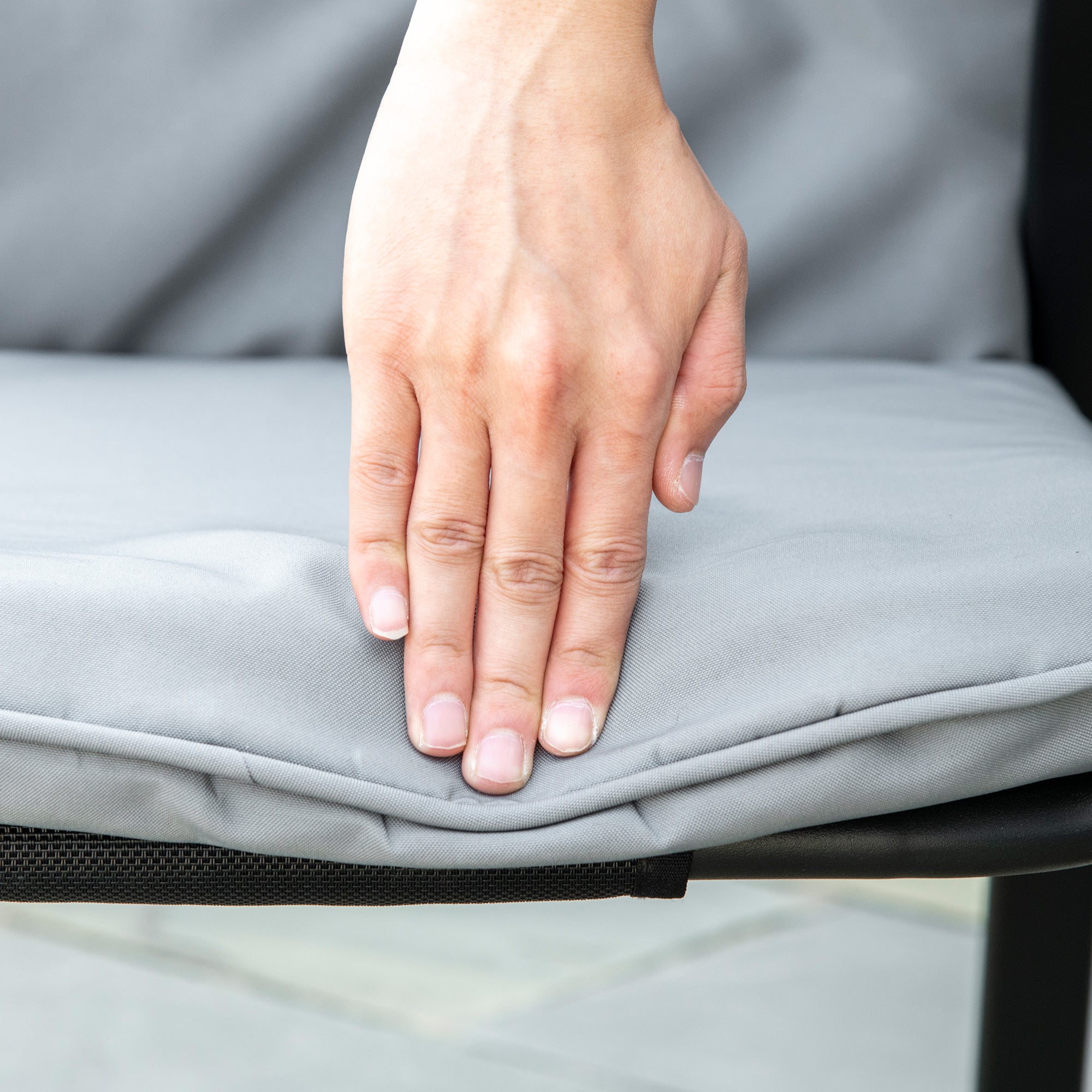 5 Pieces Outdoor Square Garden Dining Set w/ Tempered Glass Dining Table 4 Cushioned Armchairs, Umbrella Hole, Grey