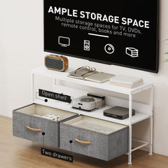 TV Stand Cabinet with 2 Foldable Drawers - White