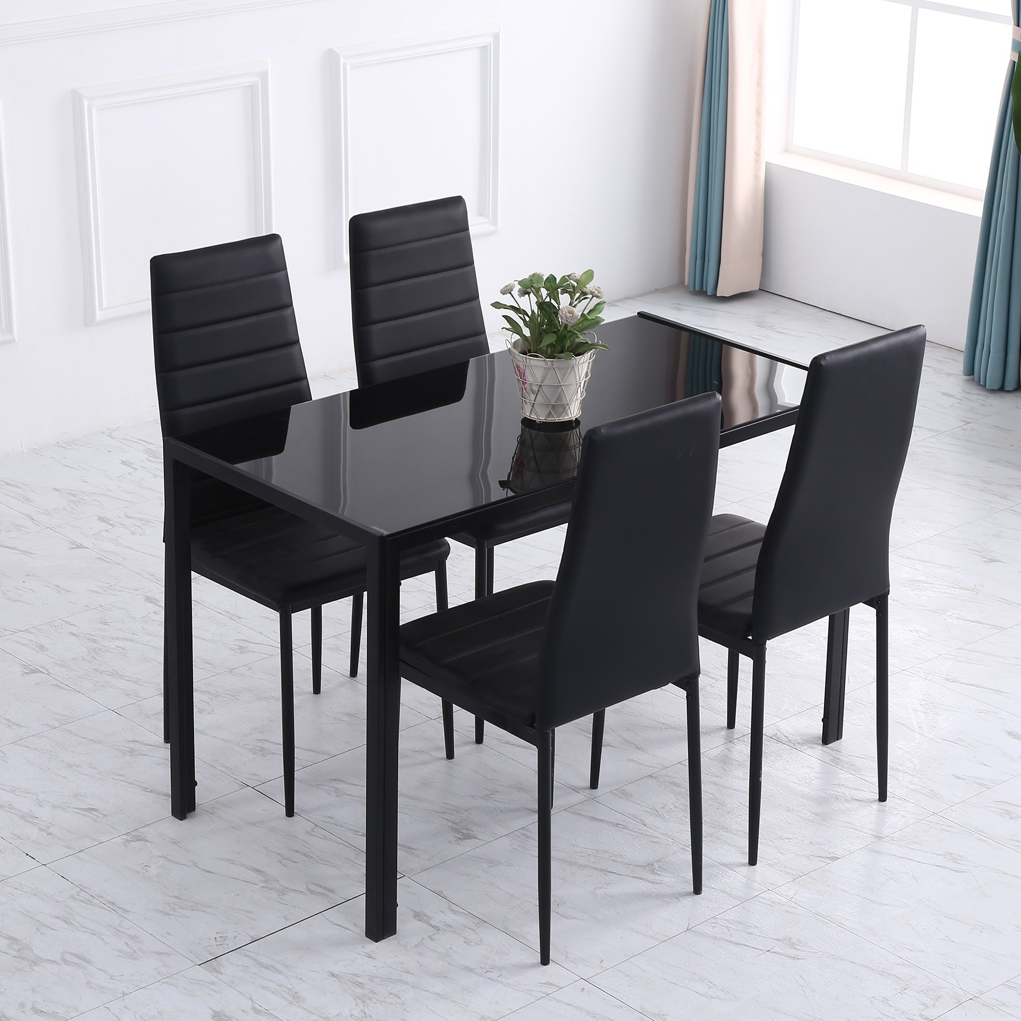 Modern Rectangular Dining Table for 4 People Glass Kitchen Table with Tempered Glass Top and Metal Legs for Dining Room, Living Room (Chairs Not Included)