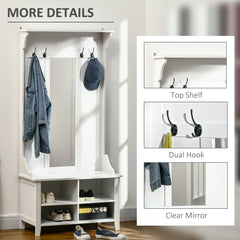 Hallway Furniture Set Shoe Bench Storage Mirror Cabinet Coat Rack Multiple Cubes Hangers Organiser Shelves w/ 4 Hooks