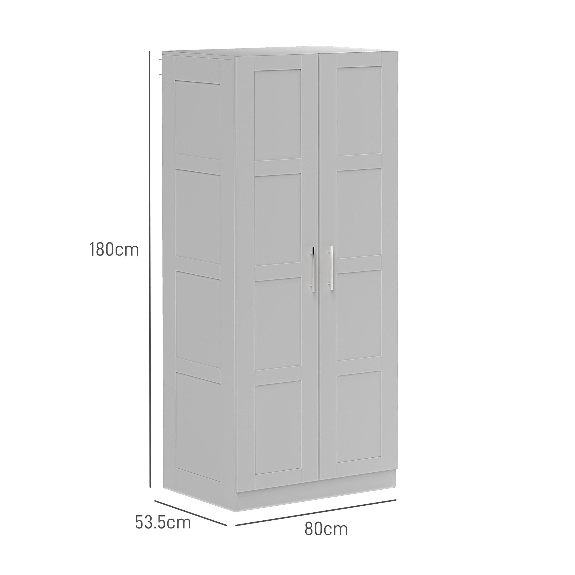 Double Paneled Door Wardrobe, with Shelves - Grey