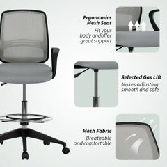 100-120cm Draughtsman Office Chair, with Footrest - Light Grey