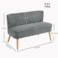 Fynco - Modern Corduroy Double Seat Sofa w/ Wood Frame Foam Padding High Back Soft Comfortable Compact Couch Grey
