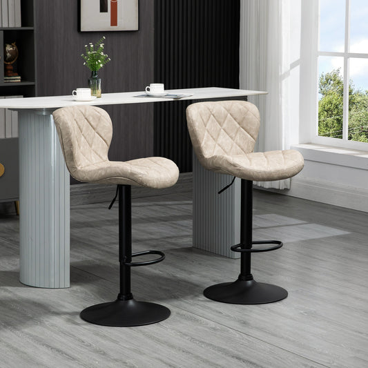 Bar Stools, Set of 2 Breakfast Bar Chairs, Swivel Barstools with Backrest and Footrest, Steel Frame Diamond Pattern PU, for Kitchen Counter, Dining Room, Light Khaki