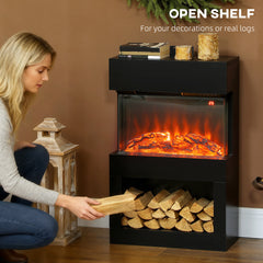 Fynco - Electric Fireplace with 3D Flame Effect, 6 Colours & 3 Brightness Levels, 1000W/2000W Black Electric Fire and Mantel Reach up to 30㎡ Space with Remote & Timer, 3 Sided View for Living Room