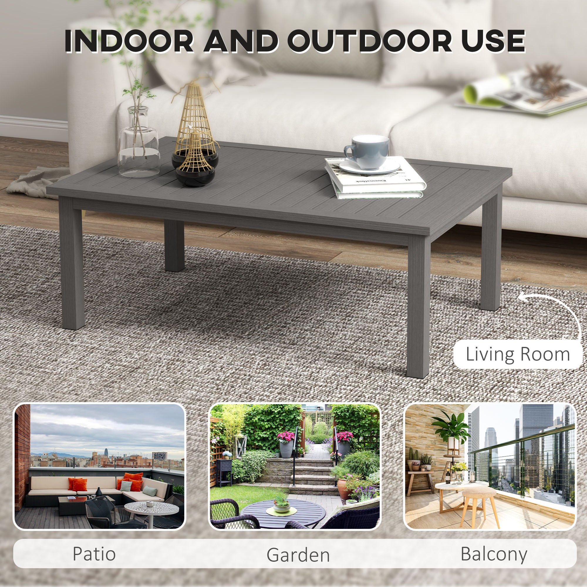 100cm x 60cm Aluminium Outdoor Coffee Table - Brown