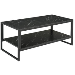 Coffee Table, Two-Tier Marble Centre Table with Metal Frame and Storage Shelf for Living Room, 106 x 50 x 45cm, Black
