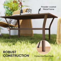 Metal Garden Coffee Table, Rectangular Outdoor Side Table with Slatted Tabletop, Foot Pads for Outside, Garden, Balcony, Porch, 91.5 x 55 x 45cm, Brown