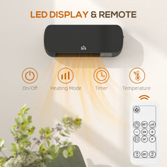 Fynco - 2000W Wall Mounted Ceramic Space Heater, 10-49°C Temperature, Black