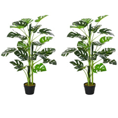 100cm/3.3FT Artificial Monstera Tree Decorative Cheese Plant 21 Leaves with Nursery Pot, Fake Tropical Palm Tree for Indoor Outdoor Décor, Set of 2