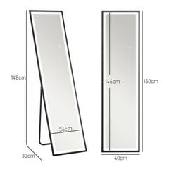 150 x 40cm Full Length Mirror, with Adjustable Lights - Black