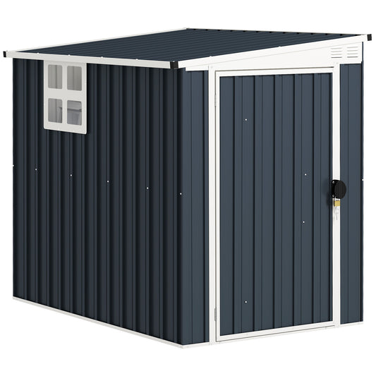 Fynco - 4 x 6ft Garden Metal Shed, Outdoor Storage Shed with Window, 2 Vents and Lockable Door for Garden, Patio, Dark Grey