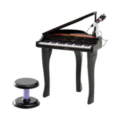 37 Keys Kids Mini Electronic Keyboard Children Grand Piano with Stool Microphone Light Musical Instrument Educational Game Toy Set (Black)