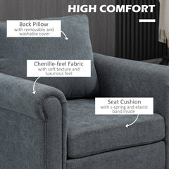 Vintage Accent Chair, Upholstered Occasional Chair with Back Pillow, Rolled Arms, Rubber Wood Legs, Grey