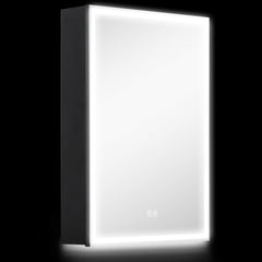 Bathroom Mirror Cabinet with LED Lights and Shaver Socket, 500 x 700 mm Wall Mounted Bathroom Cabinet with Mirror, Demister Pad, Dimmer, 3 Colours, Medicine Cabinet, Black