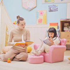 Children Kids Sofa Set Armchair Chair Seat with Free Footstool PU Leather for Girls 58L x 40.5W x 49H cm Pink