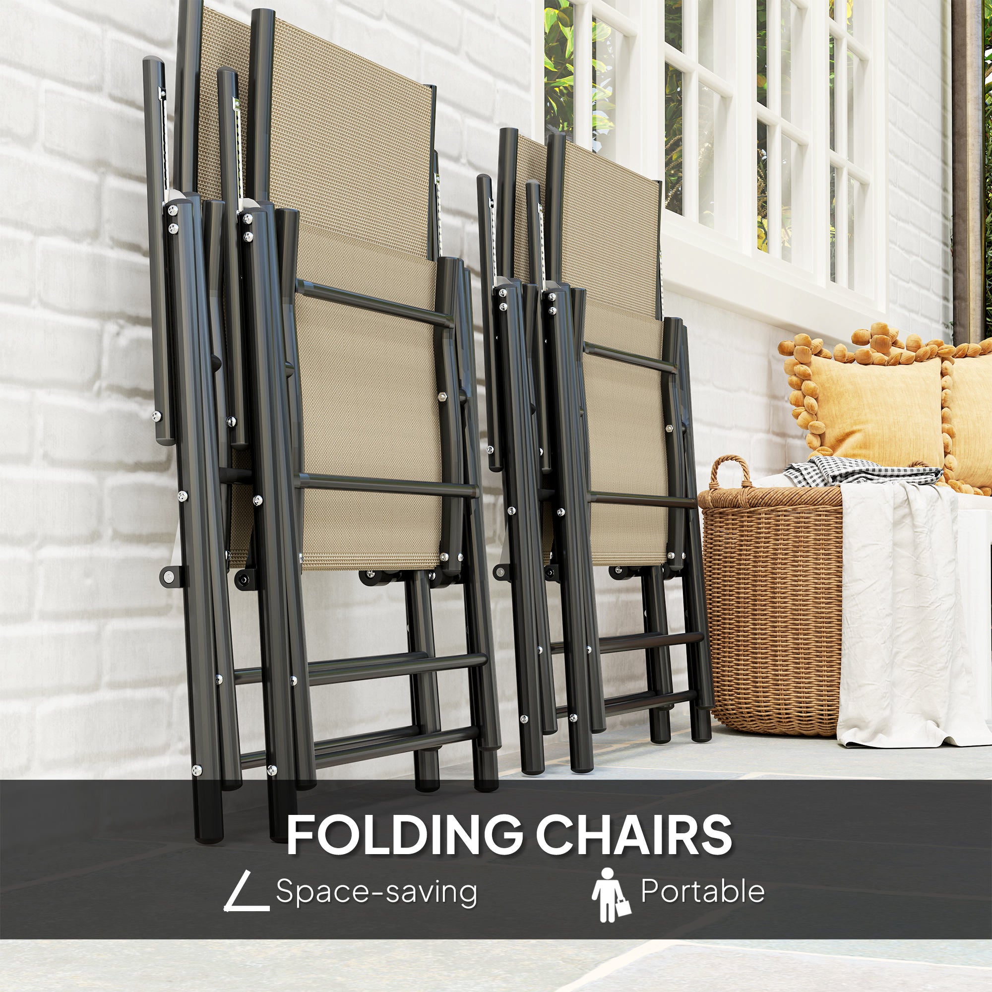 Five-Piece Steel Frame Patio Set - Khaki/Black