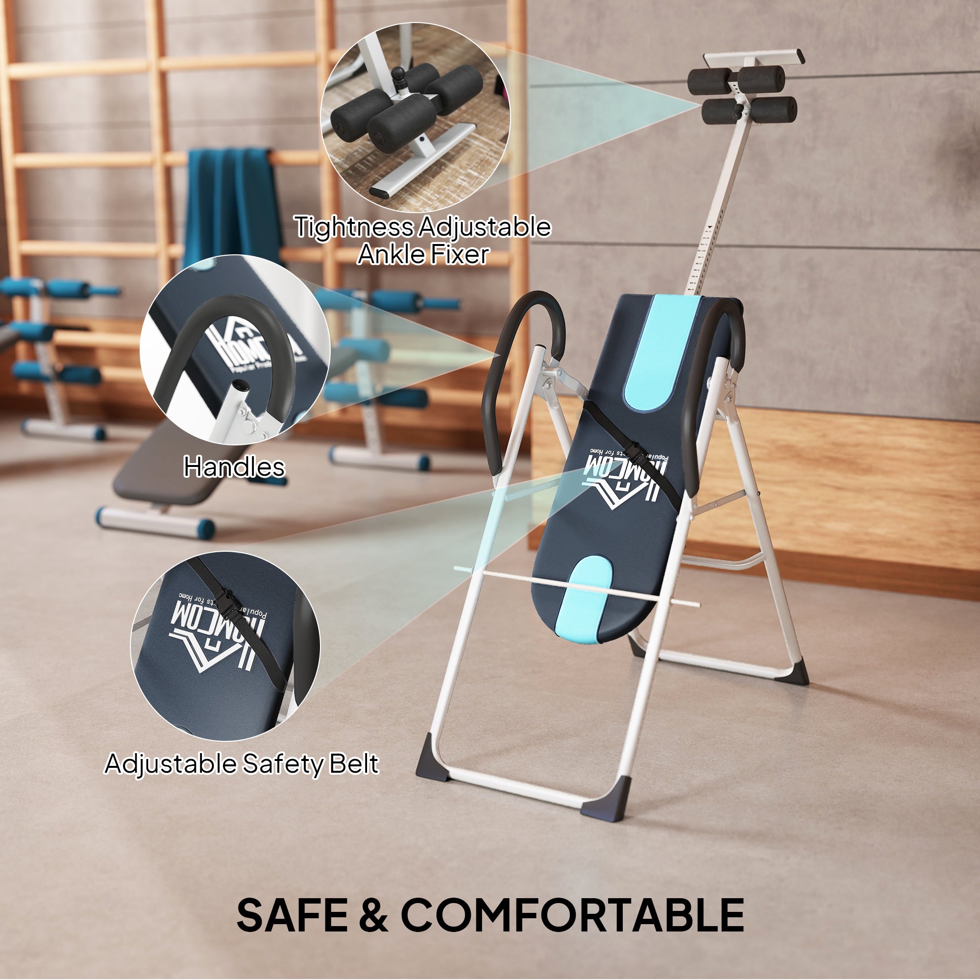 Foldable Gravity Inversion Table Back Therapy Home Fitness Bench Black