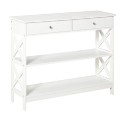 Console Table Side Desk w/ Shelves Drawers Open Top X Support Frame Living Room Hallway Home Office Furniture White
