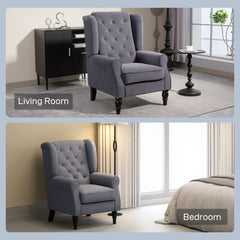 Wingback Accent Chair, Retro Upholstered Button Tufted Occasional Chair for Living Room and Bedroom, Charcoal Grey