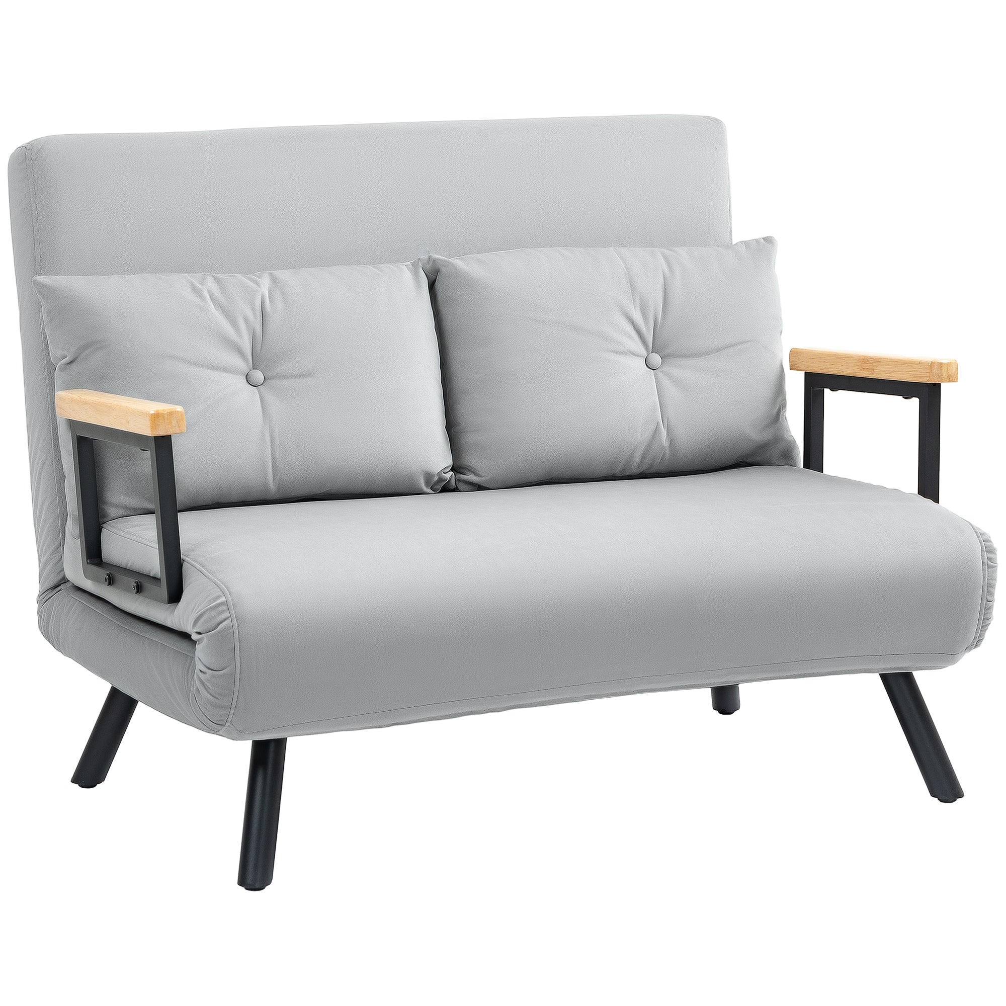 4-in-1 Velvet-Feel Double Sofa Bed, with Pillows - Light Grey