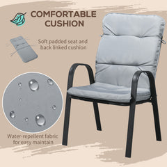 5 Pieces Outdoor Square Garden Dining Set w/ Tempered Glass Dining Table 4 Cushioned Armchairs, Umbrella Hole, Grey