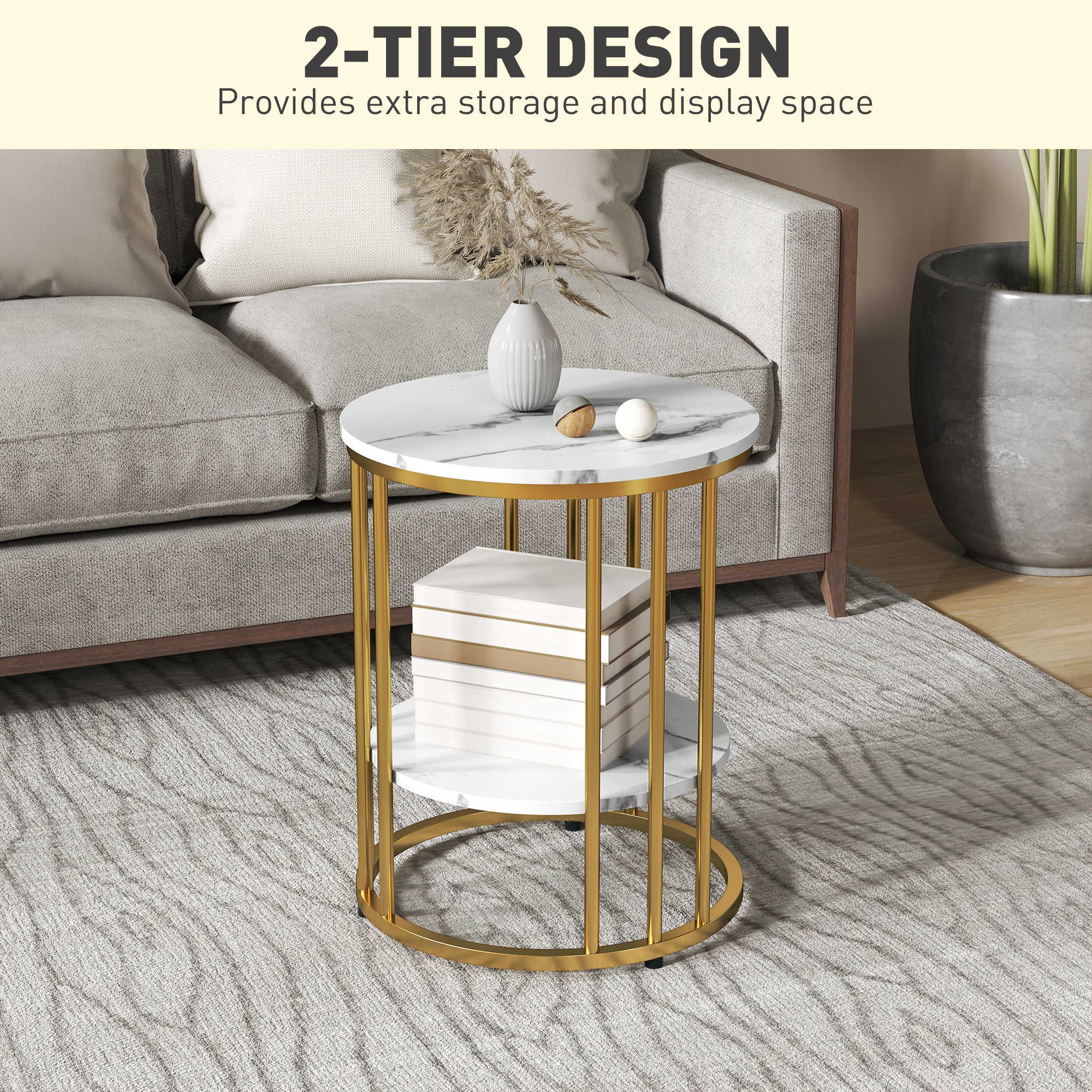 Set of Two Marble-Effect Coffee Tables - White/Gold-Tone