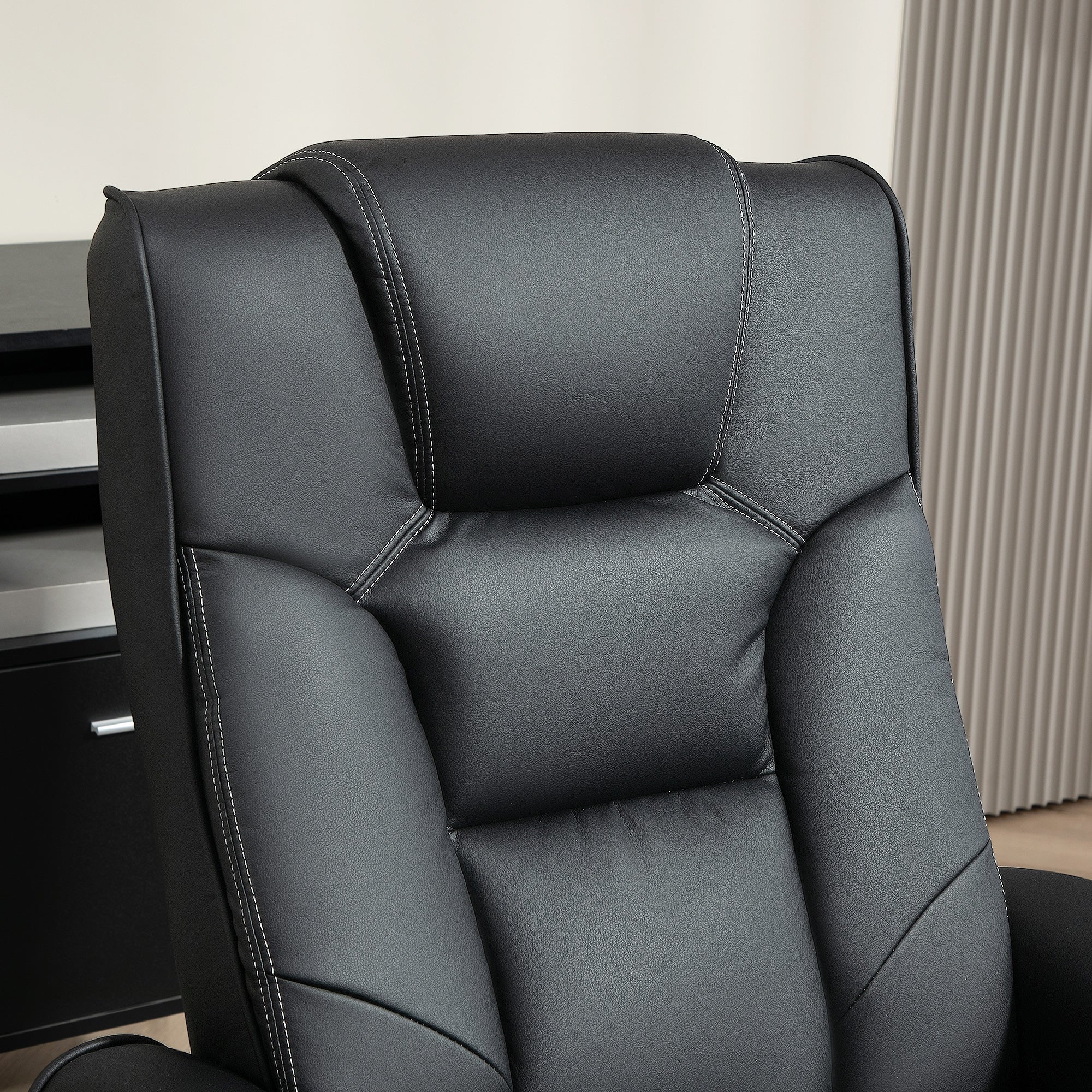 Faux Leather Manual Recliner and Footstool Set - Black