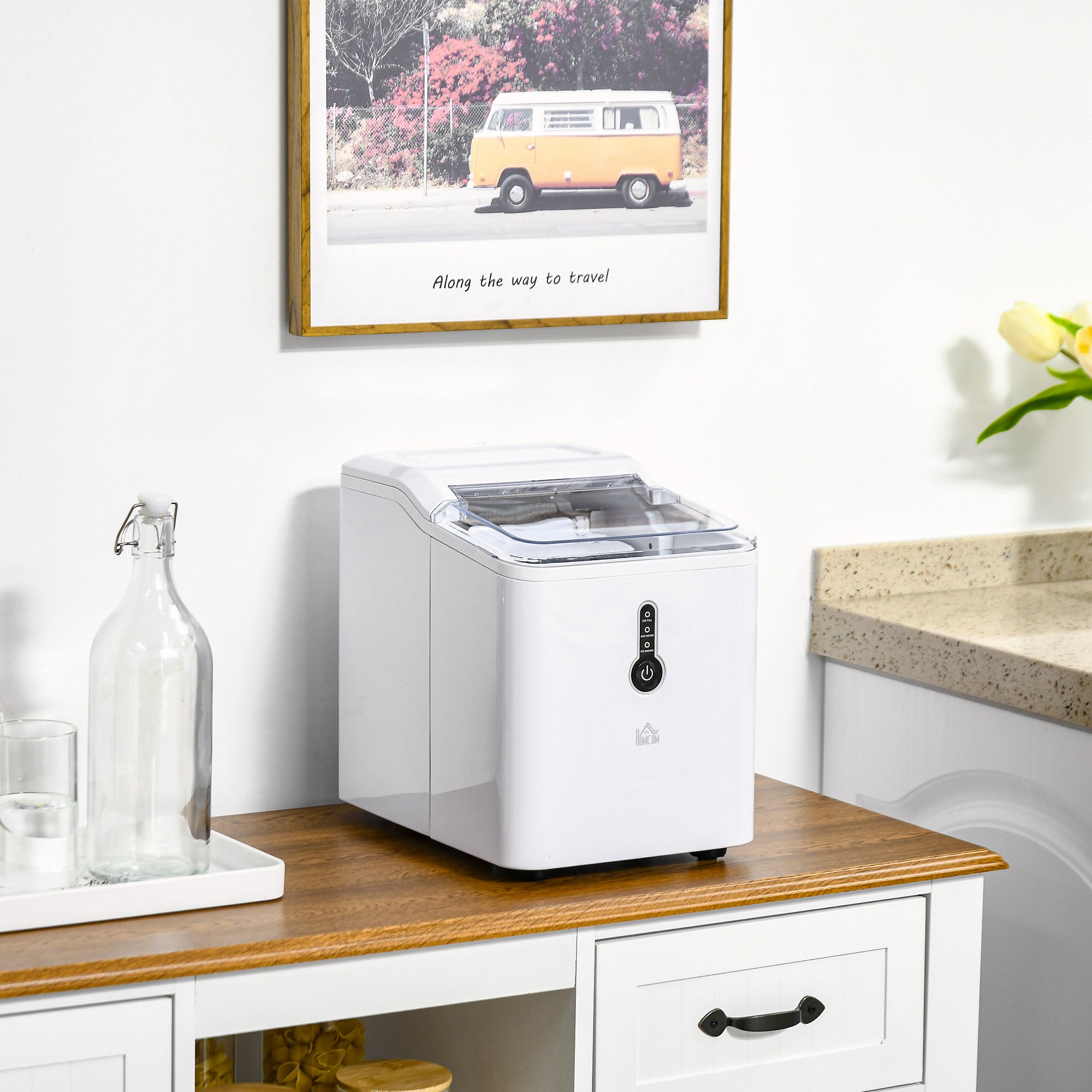 Ice Maker Machine, 1.5L Countertop Ice Cube Maker with Self-Cleaning, 9 Cubes Ready in 8 Mins, 12kg in 24 Hrs, No Plumbing with Basket, White