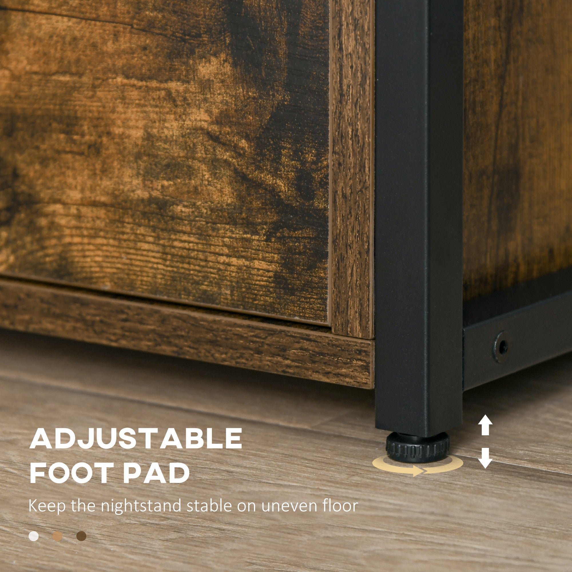Industrial Side Table Set of 2, Sofa Table with Drawer, Bedside Cabinet with Storage Shelf, Slim Nightstand for Living Room, Bedroom, Rustic Brown