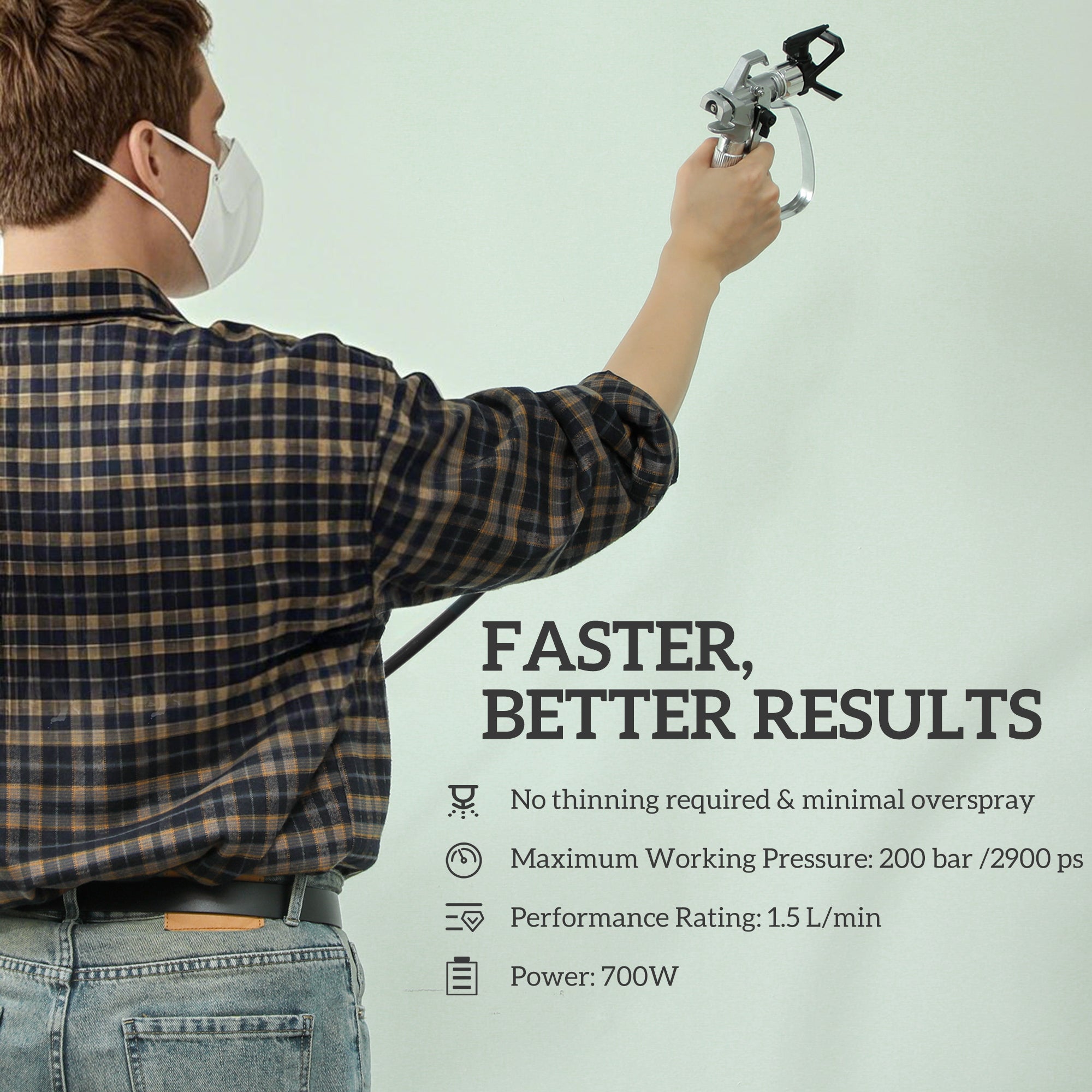 Fynco - Airless Paint Sprayer, Thinning-Free, Electric Fence Paint Sprayer for Exterior and Interior DIY Painting Projects, Wall Spray Gun Machine, Household Use, 1.5L/min, 200Bar, 7.5m Hose Dark Blue