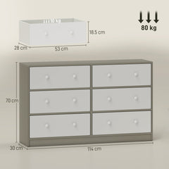 Chest of Drawers, Dresser with 6 Fabric Drawers - White and Grey