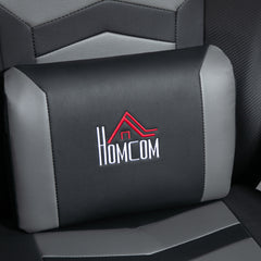 Massage Gaming Chair, Swivel Racing Video Gaming Recliner with Retractable Footrest, Headrest, Cup Holders and Side Pockets, Ergonomic High Back PU Leather Executive Desk Chair, Grey